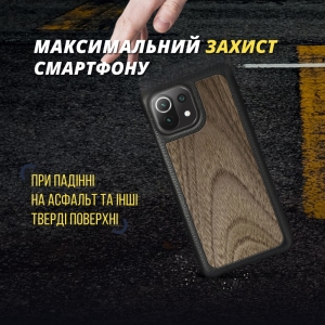 Кожаная накладка Stenk WoodBacker для Xiaomi 11 Lite 5G NE Чёрная