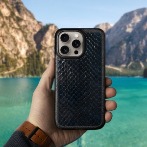 Шкіряна накладка Stenk ExBacker для Apple iPhone 15 Pro Синя кобра