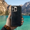 Кожаная накладка Stenk ExBacker для Apple iPhone 15 Pro Синяя кобра