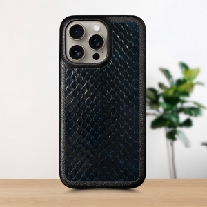 Кожаная накладка Stenk ExBacker для Apple iPhone 15 Pro Синяя кобра