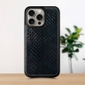 Кожаная накладка Stenk ExBacker для Apple iPhone 15 Pro Синяя кобра