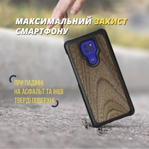 Шкіряна накладка Stenk WoodBacker для Motorola G9 Play Чорна