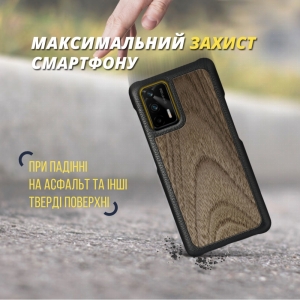 Кожаная накладка Stenk WoodBacker для Realme GT 5G Чёрная