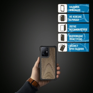 Шкіряна накладка Stenk WoodBacker для Xiaomi 11T Pro Чорна