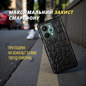 Кожаная накладка Stenk Reptile Cover для Realme 15 Pro Чёрная