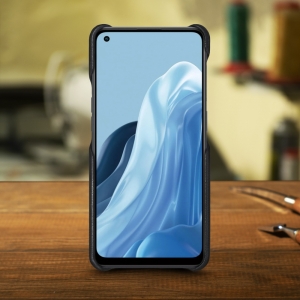 Кожаная накладка Stenk WoodBacker для OPPO Reno8 Lite 5G Чёрная