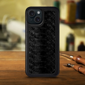 Шкіряна накладка Stenk ExBacker Python Scales для Apple iPhone 15 Plus Чорний