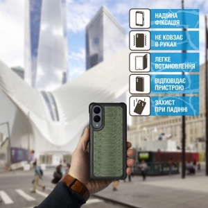 Шкіряна накладка Stenk ExBacker Python Scales Samsung Galaxy S25 Edge Оливковий