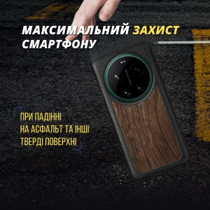 Кожаная накладка Stenk WoodBacker для Xiaomi 17 Ultra Черный