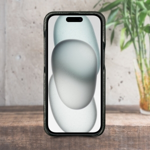 Кожаная накладка Stenk Reptile Cover для Apple iPhone 15 Plus Чёрная