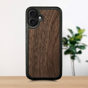Кожаная накладка Stenk WoodBacker для Apple iPhone 16 Plus Черный