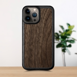 Кожаная накладка Stenk WoodBacker для Apple iPhone 13 Pro Чёрная