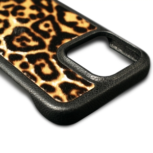 Кожаная накладка Stenk ExBacker для Apple iPhone 15 Plus Леопард пони