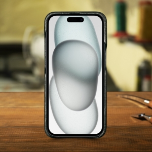 Кожаная накладка Stenk ExBacker для Apple iPhone 15 Plus Леопард пони