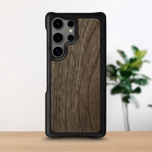 Кожаная накладка Stenk WoodBacker для Samsung Galaxy S23 Ultra Чёрная