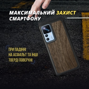Шкіряна накладка Stenk WoodBacker для Xiaomi 12T/12T Pro Чорна