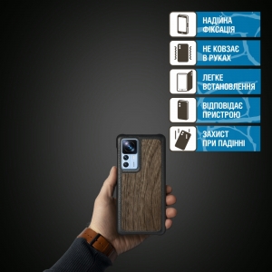 Шкіряна накладка Stenk WoodBacker для Xiaomi 12T/12T Pro Чорна