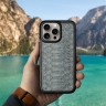 Кожаная накладка Stenk ExBacker Python Scales для Apple iPhone 15 Pro Max Серый
