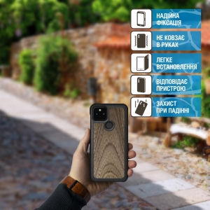 Шкіряна накладка Stenk WoodBacker для Google Pixel 5 Чорна