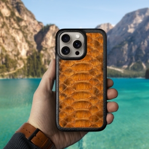 Кожаная накладка Stenk ExBacker Python Scales для Apple iPhone 15 Pro Max Коричневый