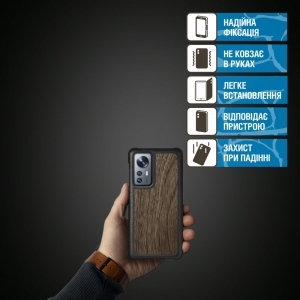 Кожаная накладка Stenk WoodBacker для Xiaomi 12 5G Чёрная