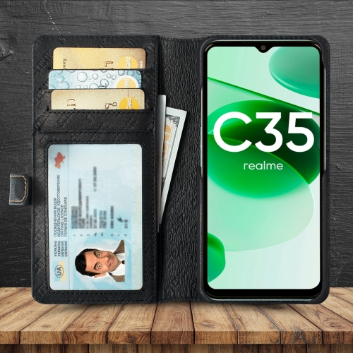 чехол-кошелек на Realme C35 Черный Stenk Premium Wallet фото 2