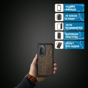 Кожаная накладка Stenk WoodBacker для HuaWei Nova 9 SE Чёрная
