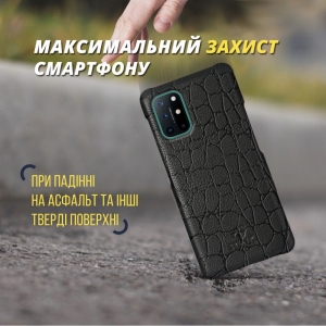 Кожаная накладка Stenk Reptile Cover для OnePlus 8T Чёрная
