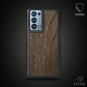 Кожаная накладка Stenk WoodBacker для OPPO Reno6 Pro 5G (Snapdragon) Чёрная