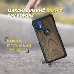 Шкіряна накладка Stenk WoodBacker для Motorola Moto G9 Plus Чорна