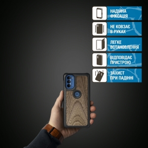 Шкіряна накладка Stenk WoodBacker для Motorola Moto G41 Чорна