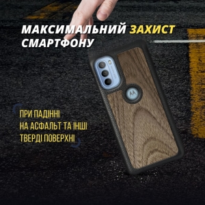 Кожаная накладка Stenk WoodBacker для Motorola Moto G31 Чёрная