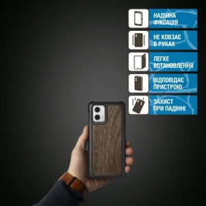 Кожаная накладка Stenk WoodBacker для Motorola Moto G73 5G Чёрная