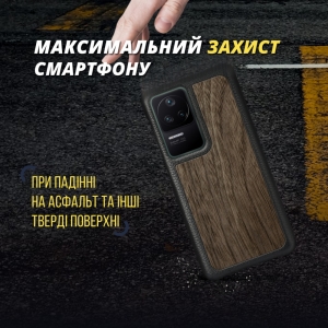 Шкіряна накладка Stenk WoodBacker для Xiaomi Poco F4 Чорна