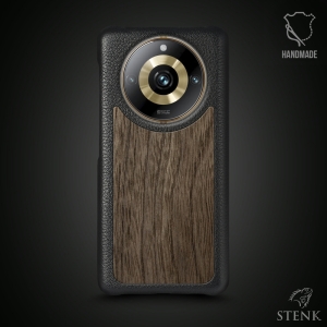 Шкіряна накладка Stenk WoodBacker для Realme 11 Pro Plus Чорна