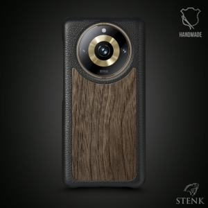 Шкіряна накладка Stenk WoodBacker для Realme 11 Pro Чорна
