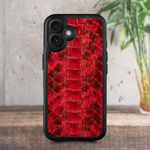 Кожаная накладка Stenk ExBacker Python Scales для Apple iPhone 16 Plus Красный