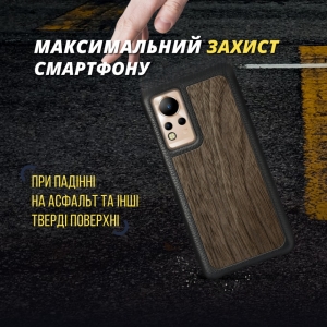 Кожаная накладка Stenk WoodBacker для Infinix Note 12 Чёрная