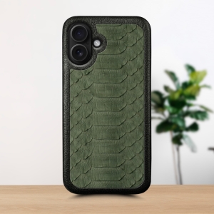 Кожаная накладка Stenk ExBacker Python Scales для Apple iPhone 16 Plus Оливковый