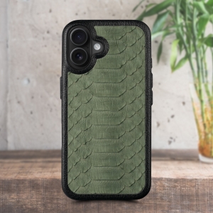 Кожаная накладка Stenk ExBacker Python Scales для Apple iPhone 16 Plus Оливковый