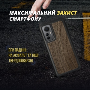 Кожаная накладка Stenk WoodBacker для Xiaomi 12 Lite Чёрная