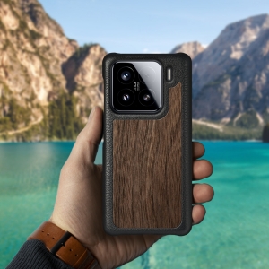 Шкіряна накладка Stenk WoodBacker для Xiaomi 15 Чорний