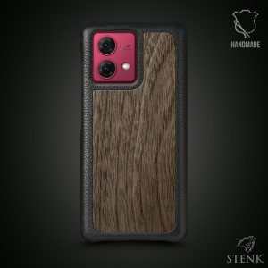 Кожаная накладка Stenk WoodBacker для Motorola Moto G84 Чёрная