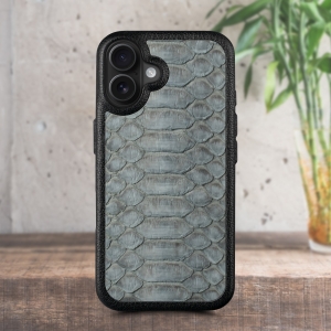 Кожаная накладка Stenk ExBacker Python Scales для Apple iPhone 16 Plus Серый