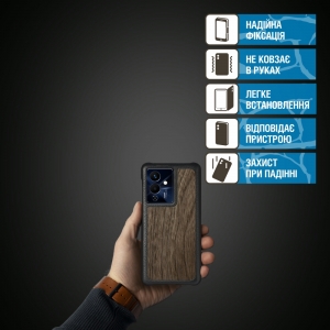 Кожаная накладка Stenk WoodBacker для Infinix Note 12 Pro 5G Чёрная