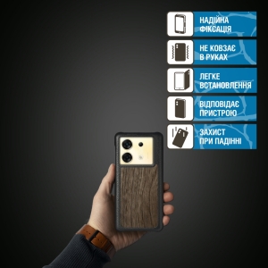 Кожаная накладка Stenk WoodBacker для Infinix Zero 30 Чёрная
