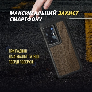 Шкіряна накладка Stenk WoodBacker для Vivo X70 Pro Plus Чорна