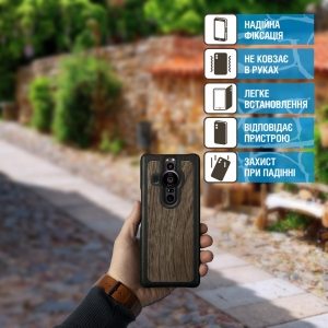 Шкіряна накладка Stenk WoodBacker для Sony Xperia Pro-I Чорна