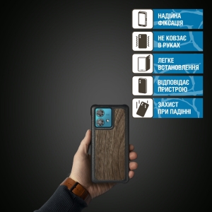 Шкіряна накладка Stenk WoodBacker для Motorola Edge 40 Neo Чорна