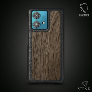 Кожаная накладка Stenk WoodBacker для Motorola Edge 40 Neo Чёрная
